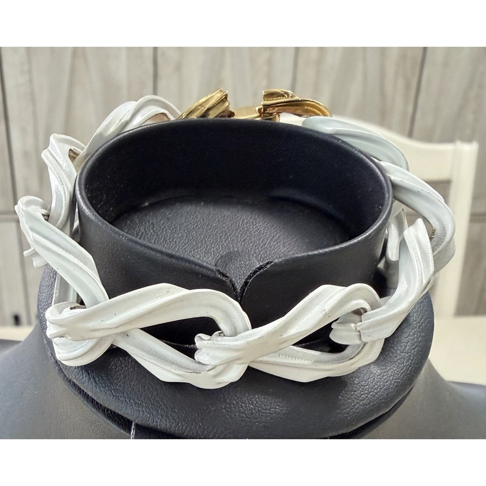 Roget TM White Enamel Chunky Chain Bracelet Gold Tone Statement Link‎ Vintage